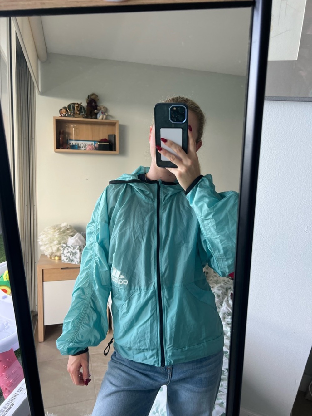 adidas Teal Hooded Packable Windbreaker